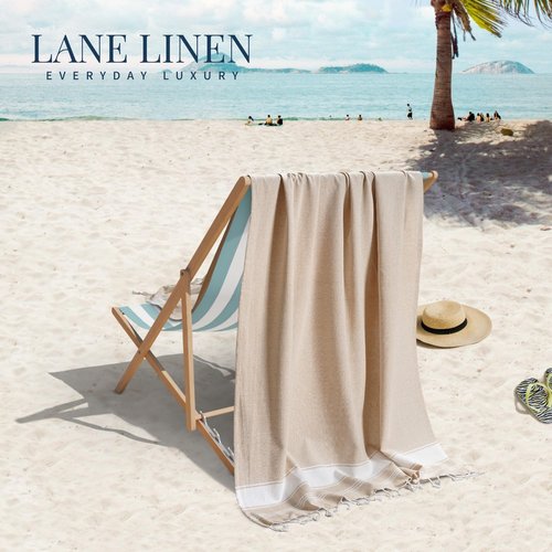 LANE LINEN Oversized Beach Towels, 2 Pack Turkish Towel Set for Adults, Lightweight, Quick Dry, Absorbent & Sand Proof, 39"x71" Pool Towels – Beige