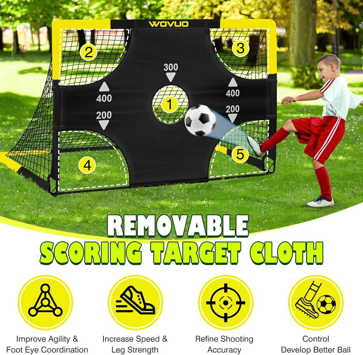 Kids Soccer Goals for Backyard Set of 2, 6x4 ft Portable Toddler Soccer Goal Training Equipment with Soccer Target, Ball, Cones, Soccer Net for Kids Age 3-5 6-8 8-12 10-12-14 Outdoor Sports Games Gift