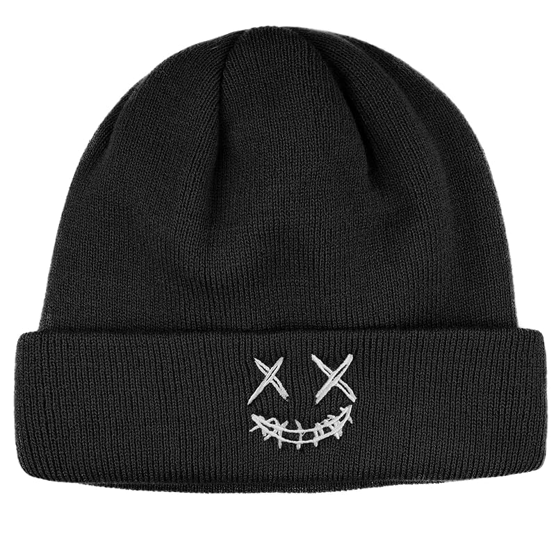 Devil Smile Beanie Hat for Men - Croogo Black One Size Kh26 Variation