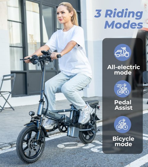 NAVIC Electric Bike for Adults, 750W Peak Folding Ebike, 14" Adults Electric Bicycles with 499.2Wh Removable Battery, 22Mph Max Speed, 40Miles Range, Multi-Shock Absorption, Commuting Mini EBikes