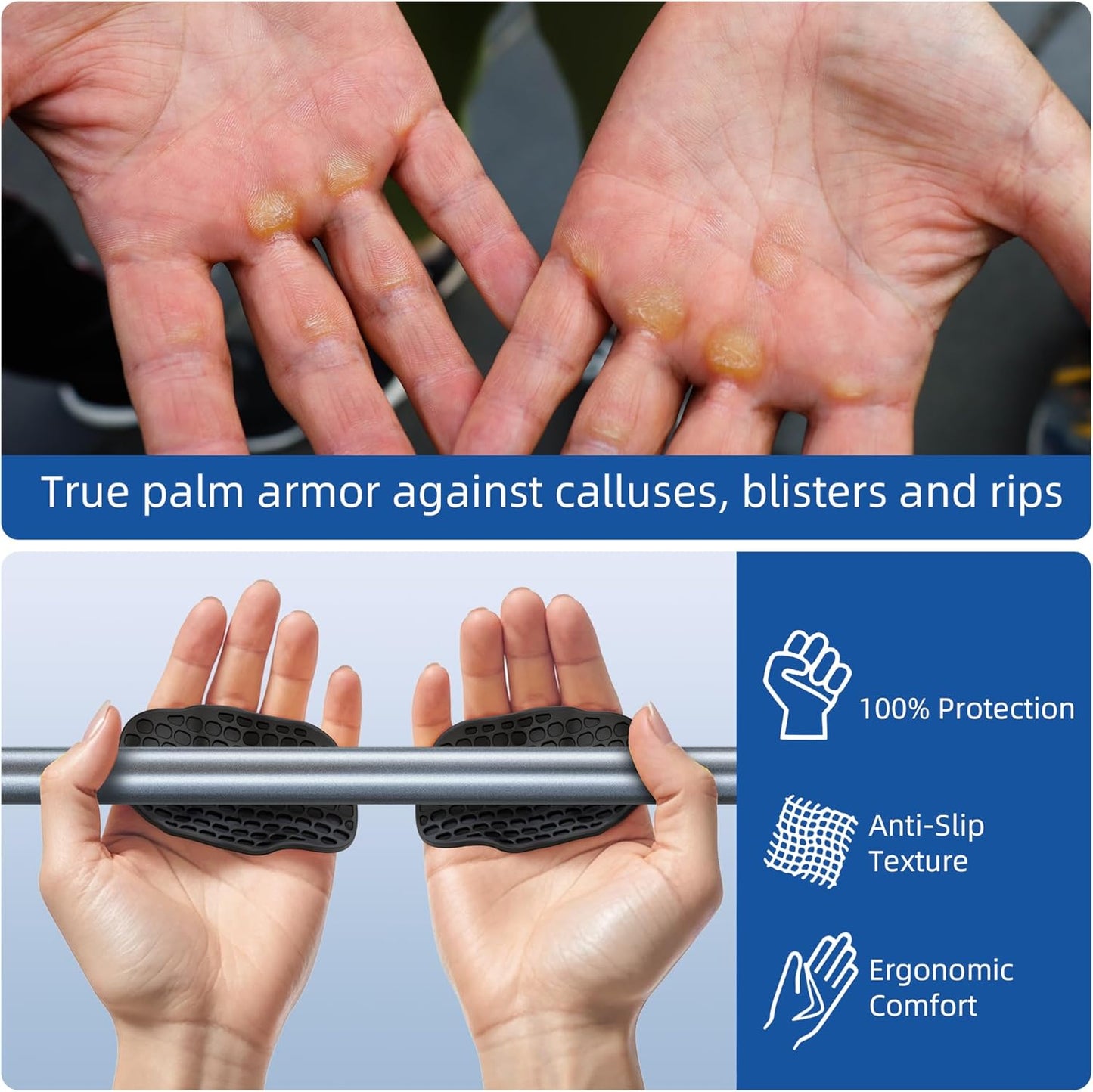 2nd Gen Enlarged Anti-Slip Workout Grips - Ergonomic Hand Protector Gloves for Weight Lifting, Pull-Ups, Gym Training and Exercise, for Men and Women
