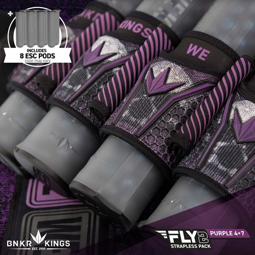 Bunkerkings Fly2 Skulls Paintball Pod Pack – Strapless Pack with 8 ESC Pods (4+7, Purple)