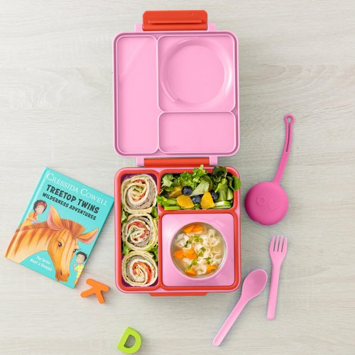 Omie OmieBox Kids Utensils Set with Case - 2 Piece Plastic, Reusable Fork and Spoon Silverware with Pod for Kids (Bubble Pink)