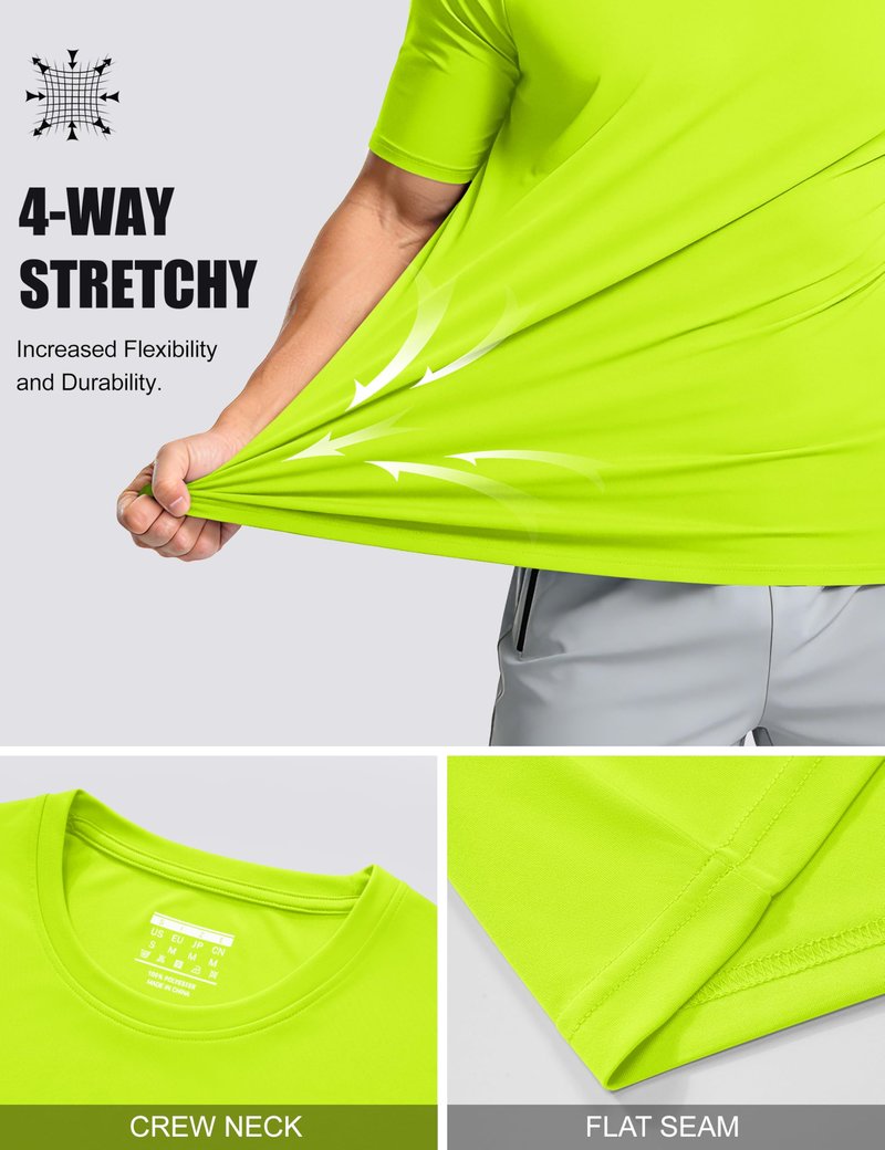 MAGCOMSEN 5 Pack Men's Workout Shirts Short Sleeve Athletic Quick Dry Moisture Wicking Running Gym Tee Tops UPF 50+ 2XL