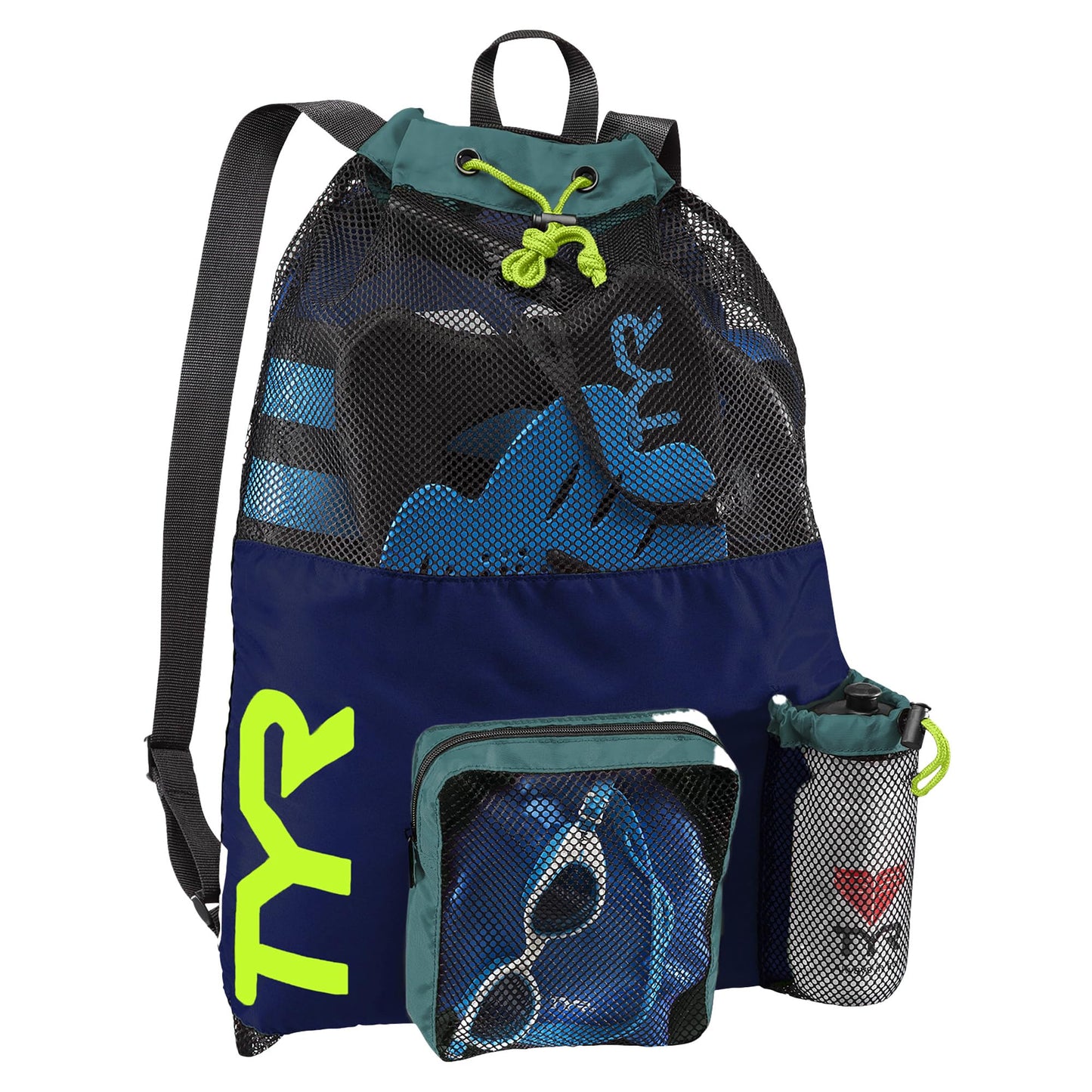 TYR Big Mesh Mummy Backpack for Swim, Gym and Workout Gear, Black, 40-Liter Capacity
