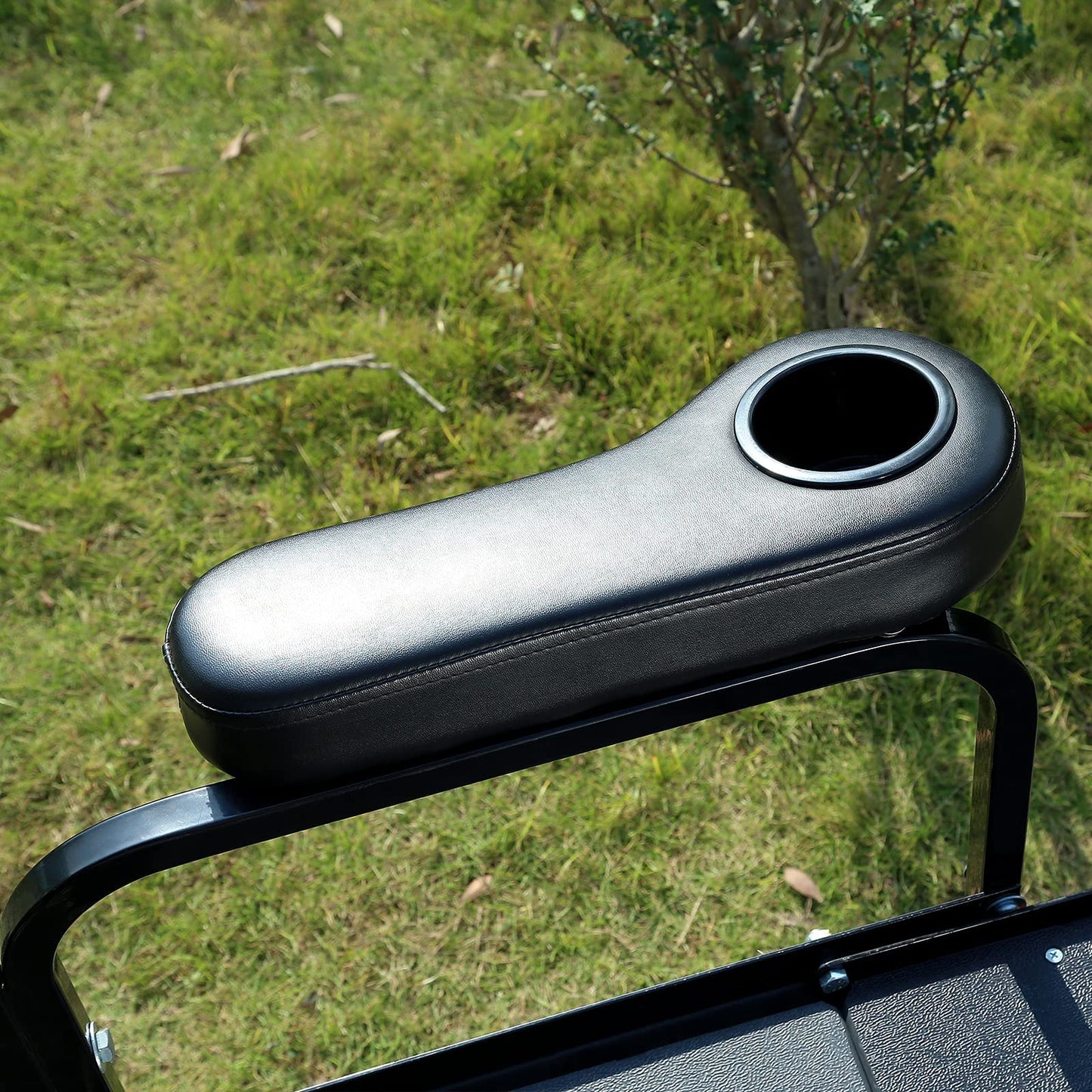 10L0L Golf Cart Rear Seat Kit Arm Rest Set with Cup Holder EzGo Yamaha Drilling Required or Drilling No Required Kits Include - Black