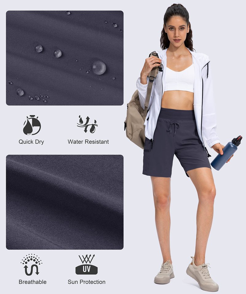 Obla Women's Hiking Cargo Shorts Zipper Pockets Soft High Waisted Quick Dry 7 Inch Long Shorts for Women Golf Athletic Summer (Dark Grey_L)
