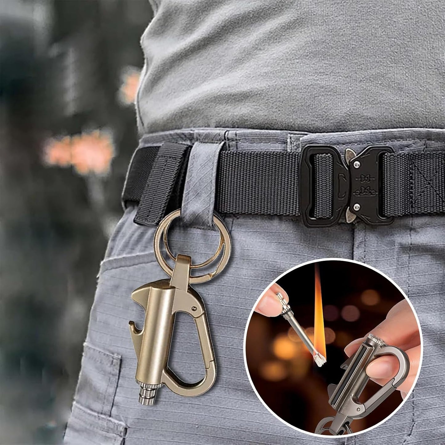 2 Pcs Metal Keychain Lighter,keychain lighter, Portable waterproof flint fire starter matches, emergency metal matches (Black)