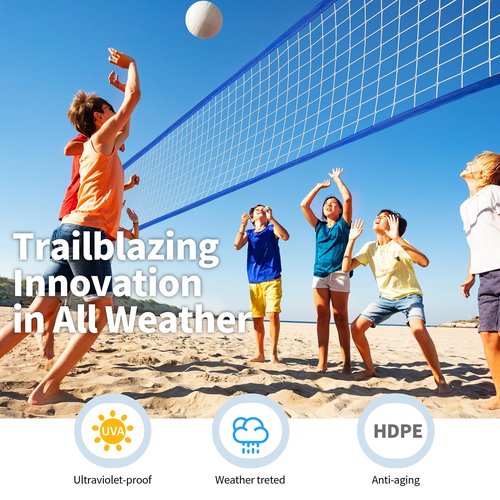 YUXUXU Professional Volleyball Net Outdoor Heavy Duty, All Weather Enhanced, Extended Stainless Steel Cable, Extra Thick Borders, for Indoor Outdoor Sports - Regulation 32x3FT, Blue (Net Only)