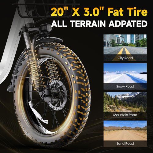 GOKEEP Electric Bike for Adults 20" Fat Tire,750W Motor 52V 13AH Removable Battery Max Range 35 Miles,28MPH,Folding EBike with Shimano 7 Speed and Adjustable Seat for Commute Mountain Snow