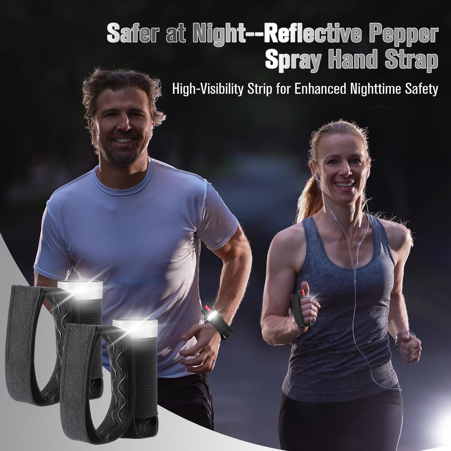 2 PCS Pepper Spray Hand Strap Holder-No Mister-Adjustable Reflective Runner Strap Fits Most Pepper Sprays 3. 5 up, Self Defense Gel Holder Stretch Ambidextrous Design for Run Jog Walk Night Safety