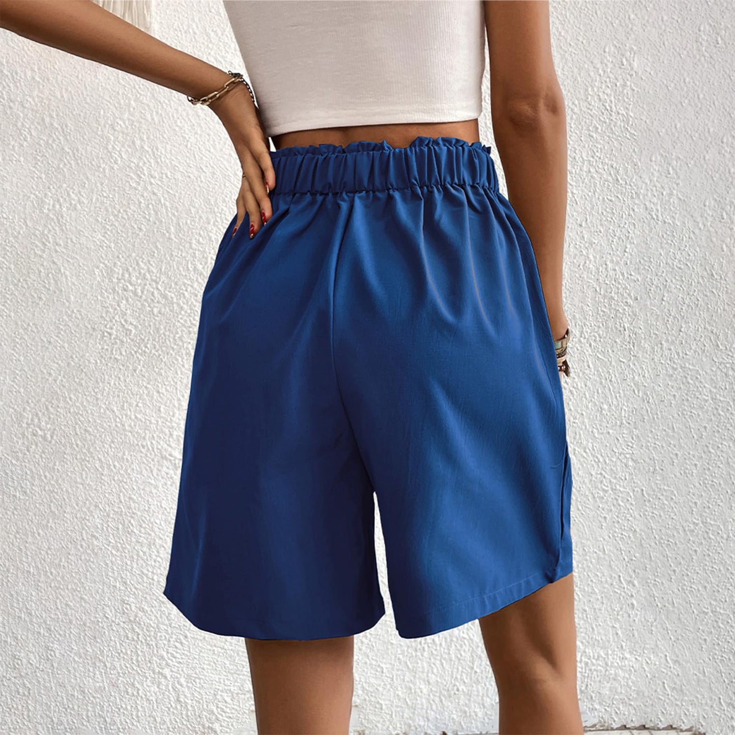 Costaric Womens Bermuda Shorts High Waisted Lightweight Pants with Pockets Button up Trendy Casual Loose Fit 2025 Summer Beach Cargo Shorts Blue S