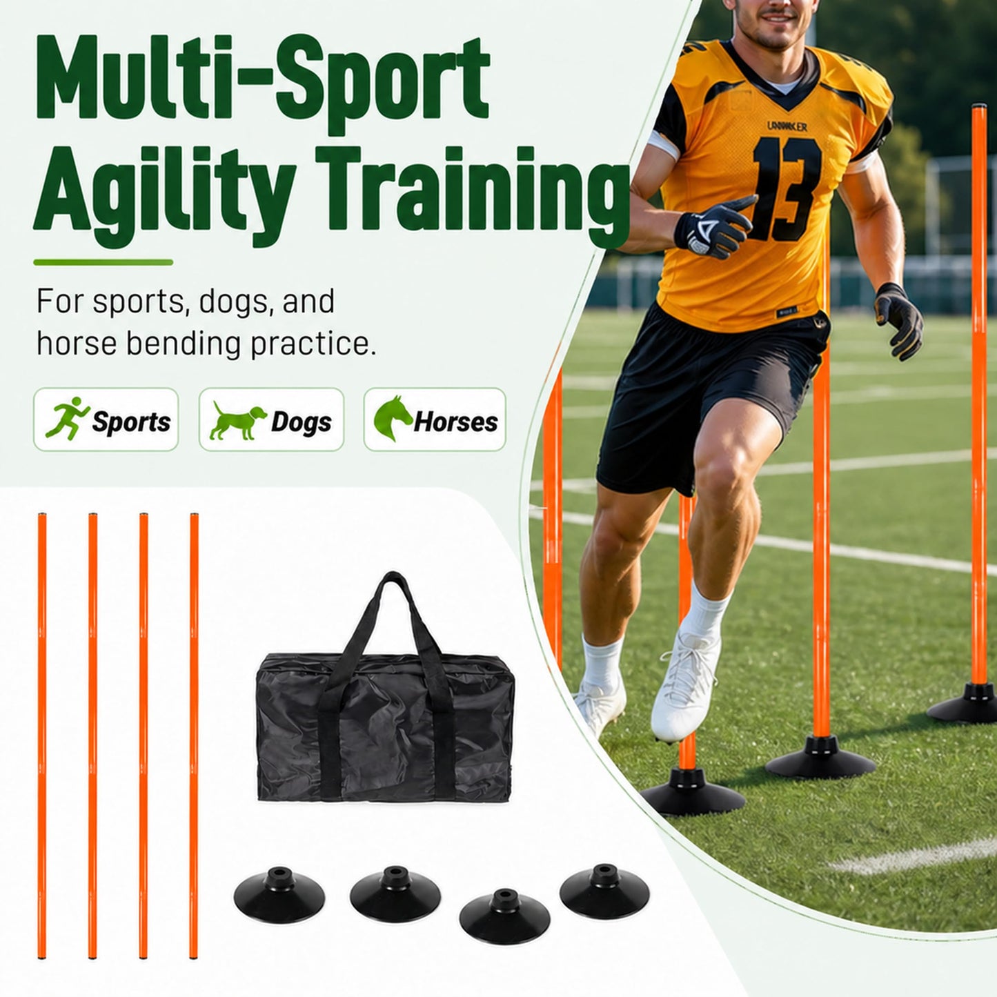 CTYYPYUYU Soccer Agility Training Poles, 5 FT Adjustable Speed and Agility Training Equipment, Rubber Bases, 4 Pack (Orange)