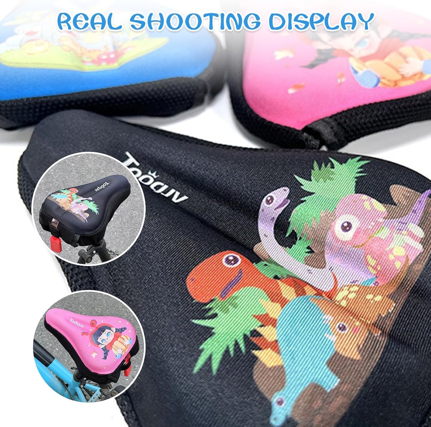 Kids Bike Seat Cushion, Kids Bike Seat Cover, with Cartoon Design, Non-Slip, Shock-Absorbing, Easy Install. Universal Fit for Boys/Girls Bicycles