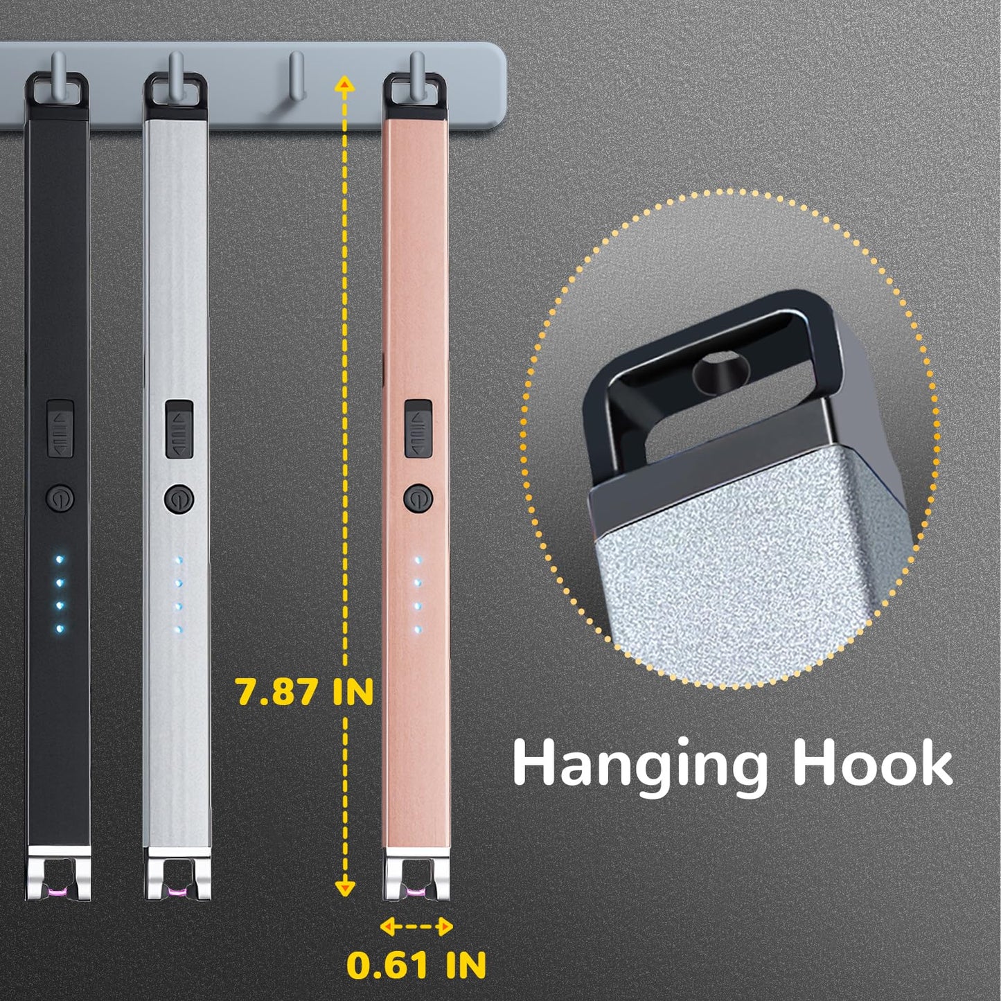 3 Pack Electric Candle Lighter USB Rechargeable Lighters Windproof Plasma Arc Lighters Flameless Type C Long Lighter with Safety Switch for Candle BBQ Camping Birthday Fireworks