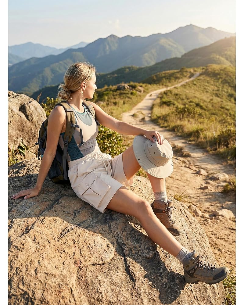 Hiking Shorts for Women High Waisted 7-Inch Inseam Cargo Water-Resistant - luvamia Turtledove Medium