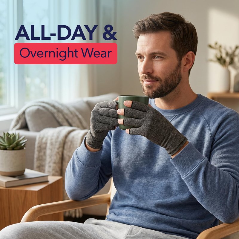 Doctor Developed Compression Gloves for Women and Men, Open-Finger Arthritis Gloves for Carpal Tunnel, Typing & Hand Pain Relief, With Doctor Handbook (Grey, M)