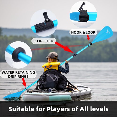 LEDONNE SUP Paddle 4-Piece Adjustable Stand Up Paddle Floating Lightweight Portable Kayak Paddle Paddleboard Oar with Aluminum Alloy Shaft, 2 Nylon Blades, Hook&Loop, Drip Ring, Blue