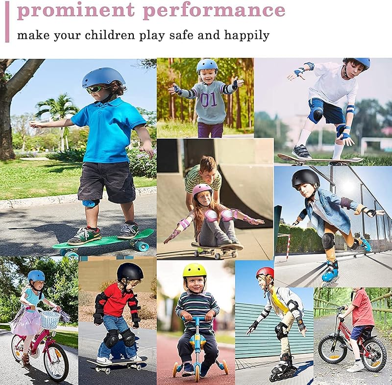 Pink 8-14 Years 7-in-1 Kids Helmet with Knee, Elbow & Wrist Protection - Adjustable Toddler Bike Gear Set