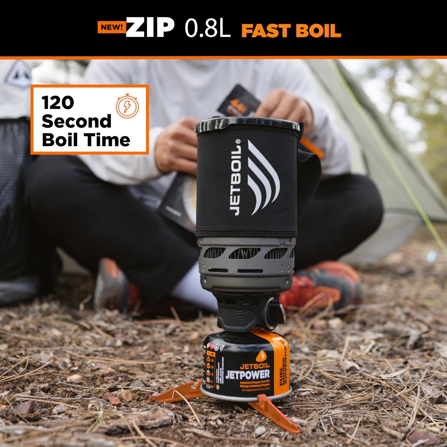 Jetboil Zip 0.8L Portable Fast Boil Stove with Easy-Turn Knob Igniter for Backpacking and Camping, New for 2025, Propane/Isobutane Burner with Cooking Cup