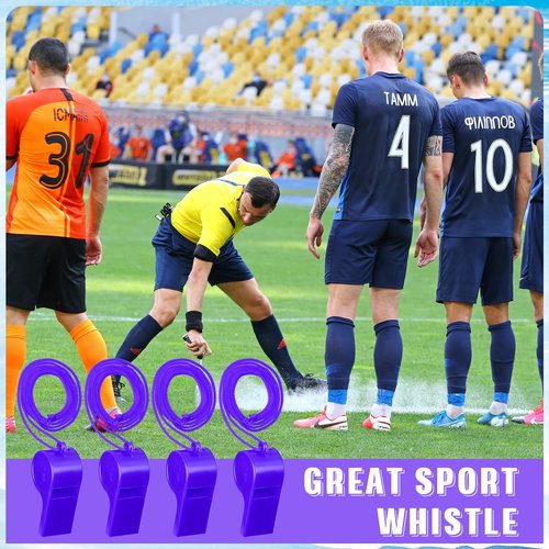 kymqlyw 24 Pcs Plastic Whistles with Lanyard Lifeguard ref Whistle Sports Whistle Loud Crisp Sports Whistle Emergency Whistle Bulk Referees Training Lifeguard School Emergency (Purple)