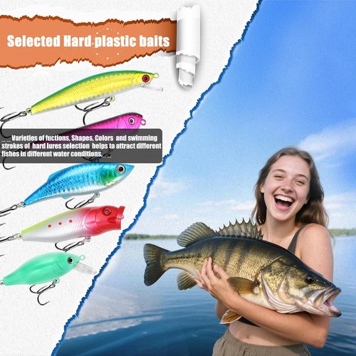 𝗘𝗫𝗔𝗨𝗥𝗔𝗙𝗘𝗟𝗜𝗦 Fishing Gear Fishing Lures Kit 147Pcs Tackle Box Minnow Crankbait Spinnerbaits VIB Jigs Hooks Paddle swimbaits Spoon Jigs, Weights Accessories Bass Lure Fishing Bait Gifts