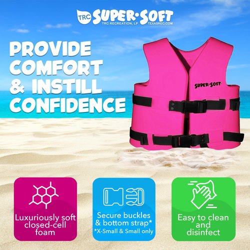 TRC Recreation Super Soft Child Size XS Life Jacket USCG Approved Vinyl Coated Foam Swim Vest for Kids Swimming Pool and Beach Gear, Flamingo Pink
