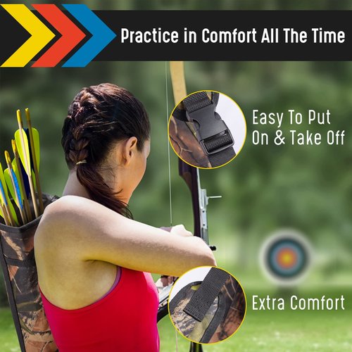 JAKUNA Hip and Back Quiver for Arrows - Camo Arrow Quiver for Kids and Adults - Adjustable Arrow Holder with a Padded Strap and Belt Clip - Archery Accessories for Field and Practice (Camo)