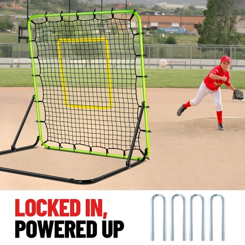 Baseball Rebounder Net 4x4.5FT - 5 Adjustable Angles Baseball Training Equipment for Ground, Line Drive & Fly Balls, Soccer Softball Volleyball Rebounder, Bounce Back Net with Hangbag