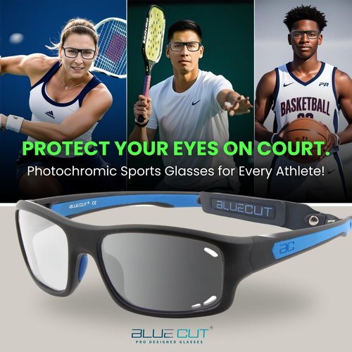 BLUE CUT Sports Protection Goggles, Photochromic Lenses Safety Glasses for Basketball, Pickleball Indoor Outdoor Sports