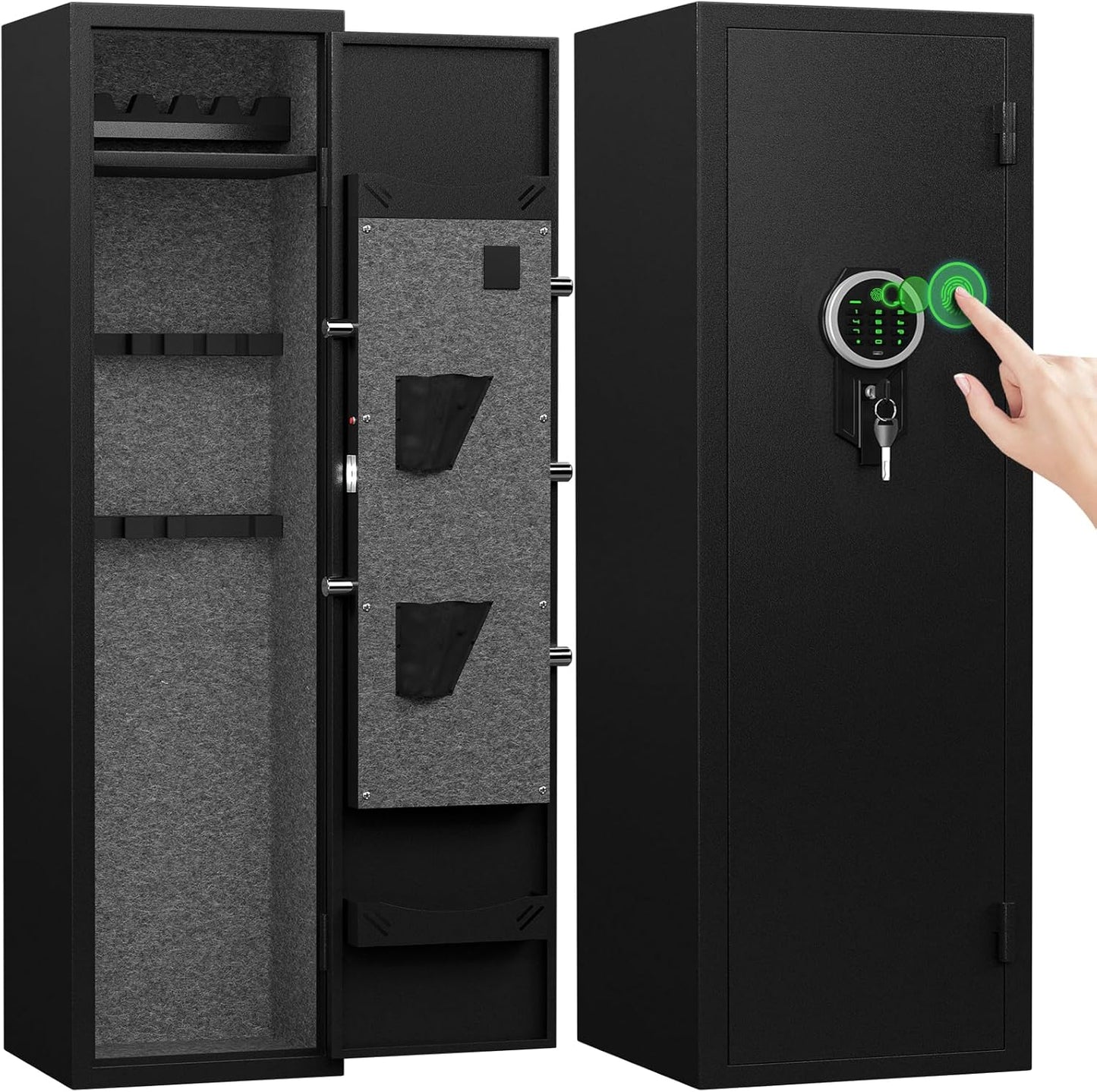Kavey 5-8 Gun Safe, Long Gun Safe for Home Rifle and Pistols with Backlit Keypad, Quick Access Gun Cabinet with LED Light and Removable Shelf
