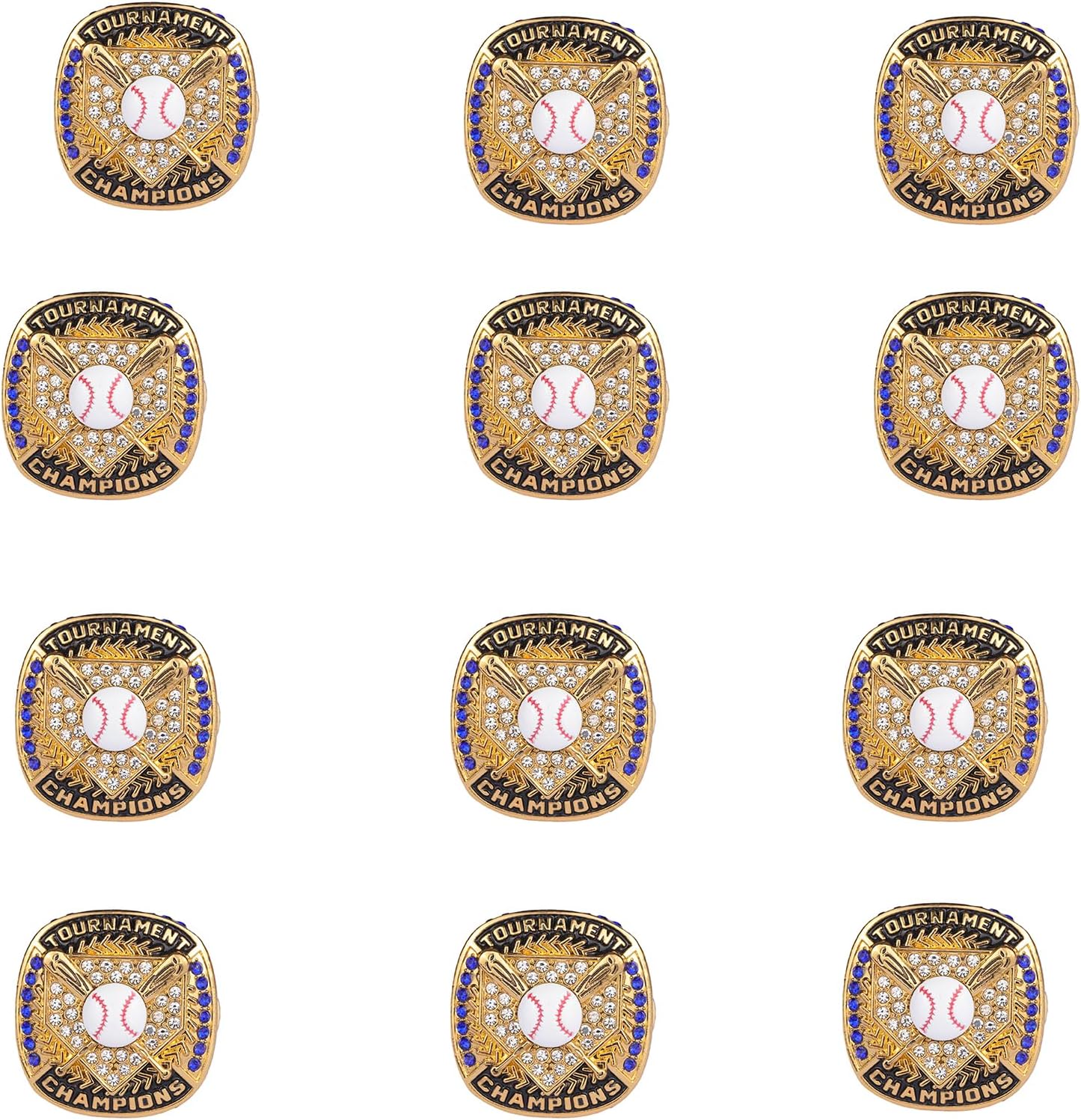 12 pcs Pack Baseball Tournament Options Championship Ring Trophy on Side Size 9