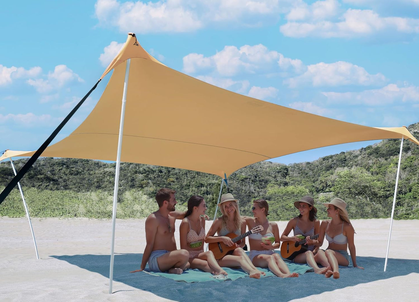 10×10ft UPF50+ Beach Tent Sun Shelter, Windproof Stable Outdoor Pop Up Beach Shade Canopy for Camping, Fishing, Backyard Fun or Picnics, 2 Poles