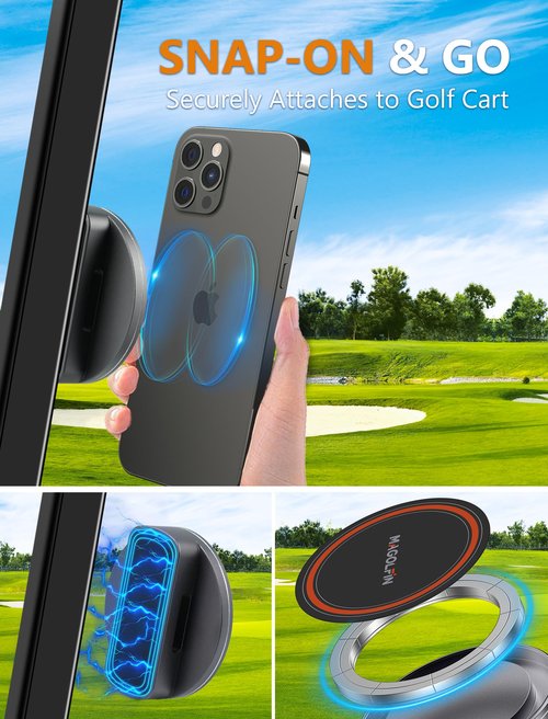 Aluminum Alloy Magnetic Golf Cart Phone Mount with N52 Magnets, Golf Accessories Compatible with MagSafe iPhone 16 Pro Max Plus 15 14 13 12 Mini Fits EZGO Yamaha Club Car Icon, Coolest Golf Gift