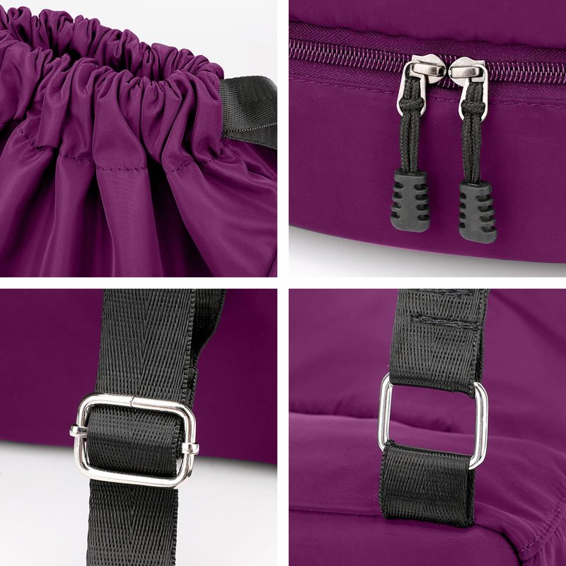 XMYAOWEI Sport Gym Bag Drawstring Backpack Beach Bag for Men Women with Shoe Compartment and Reflective Strips (Purple)