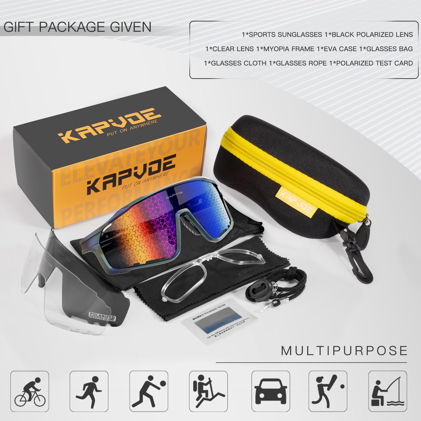 KAPVOE Polarized Cycling Glasses for Men Women Mountain Bike Sunglasses MTB Goggles TR90 Sport Sunglasses UV400 Protection Biking Bicycle Riding Running Triathlon Baseball Golf Cycle