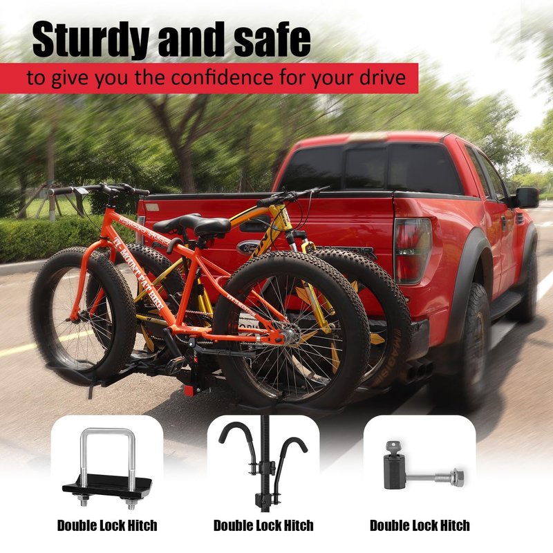 FORWODE Bike Rack Hitch Mount Platform Style, 2-Bike 200 lbs Capacity, Wobble-Free, Tilting & Folding with Locking System, Heavy-Duty Steel, Fits Up to 5" Fat Tires, E-Bikes & MTB - 2" Receiver