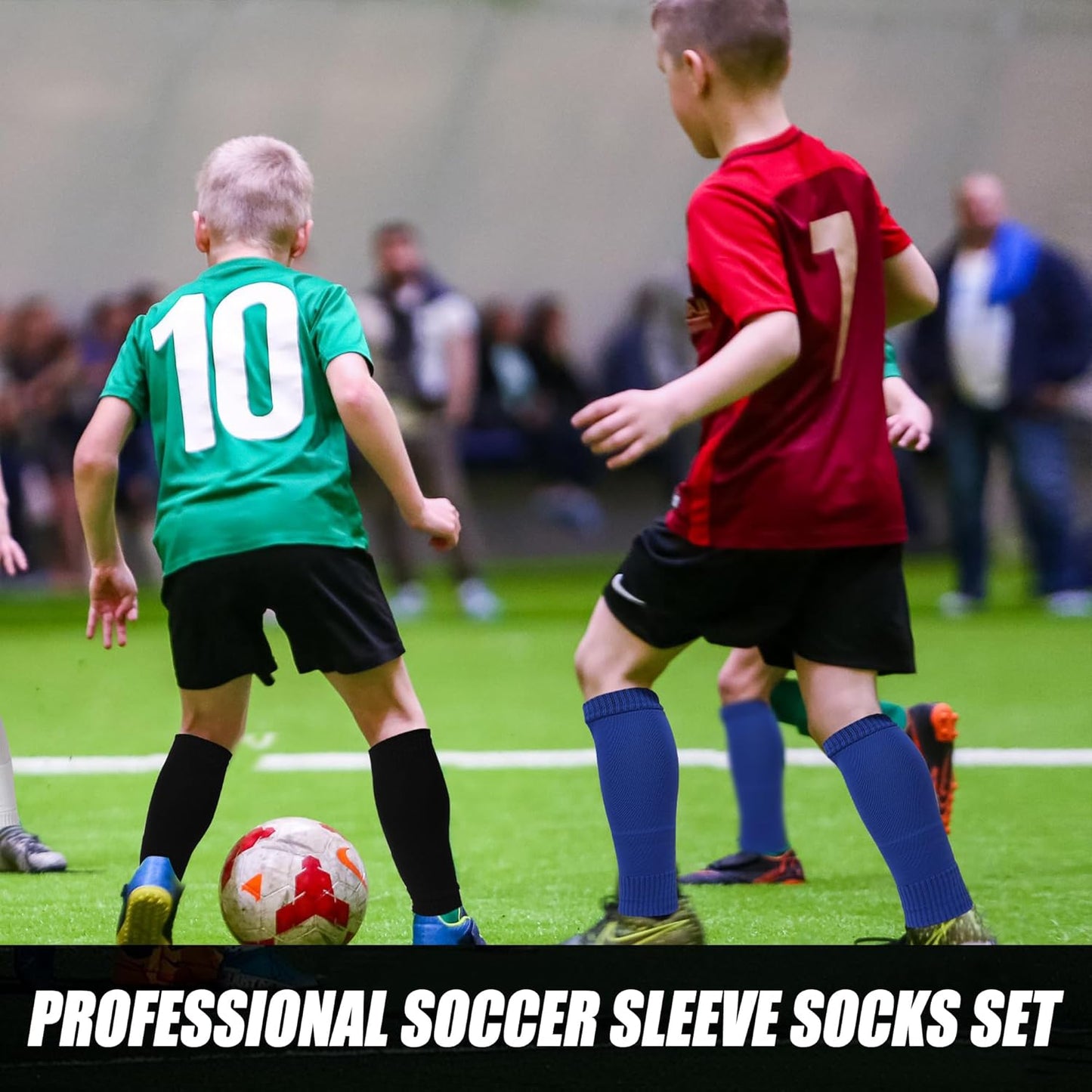 2 Set Kids Grip Soccer Socks with Shin Guard Sleeves Non Slip Soccer Leg Sleeve Socks for Boys Girls