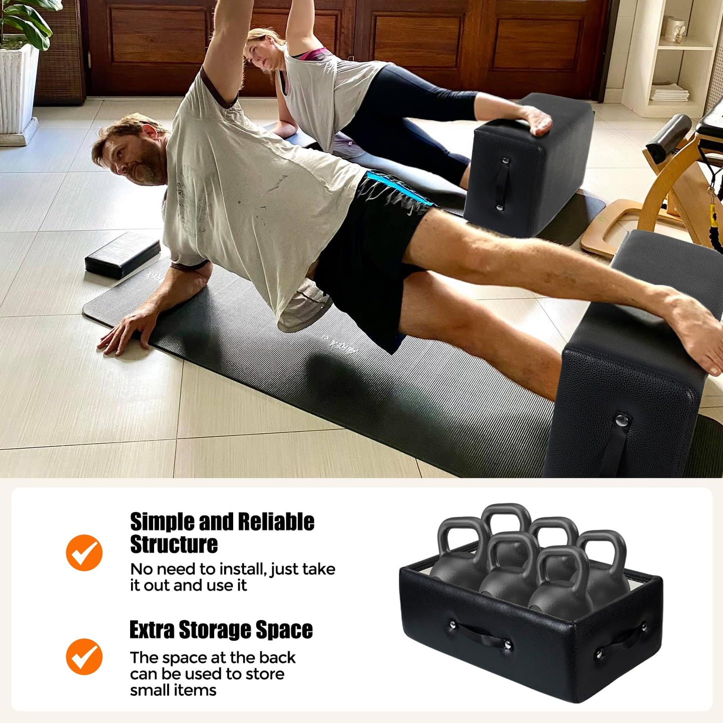 JIRTEMOT Pilates Box for Reformer Machine - 24.8x15.75x8.66 Inch Premium Wood & PU Pilates Sitting Box, Home Gym & Studio Strength Training Accessory for Pilates Bed/Reformer Equipment (Black)