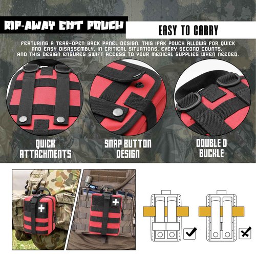 VIIDOO Red Molle First Aid Pouch, Molle Medical Pouch Rip Away, Molle Ifak Pouch, Tactical EMT Pouch Bag Only for Hiking Survival Camping (Red)