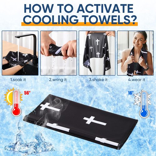 Peryiter 12 Count Christian Cross Cooling Towel 40" x 12" Breathable Chilly Sweat Rag for Neck and Face Religious Microfiber Fast Drying Ice Towel for Baseball Softball Soccer Football Sport (Black)
