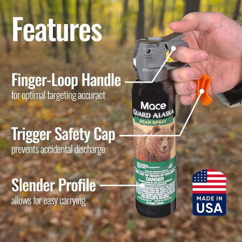 Mace Bear Spray - Guard Alaska Bear Deterrent & Self Defense Spray with Spray Holster, 9.17 oz, 20ft Effective Range Up to 40ft, Max Strength 20% OC, Great for Hiking, Camping, Hunting