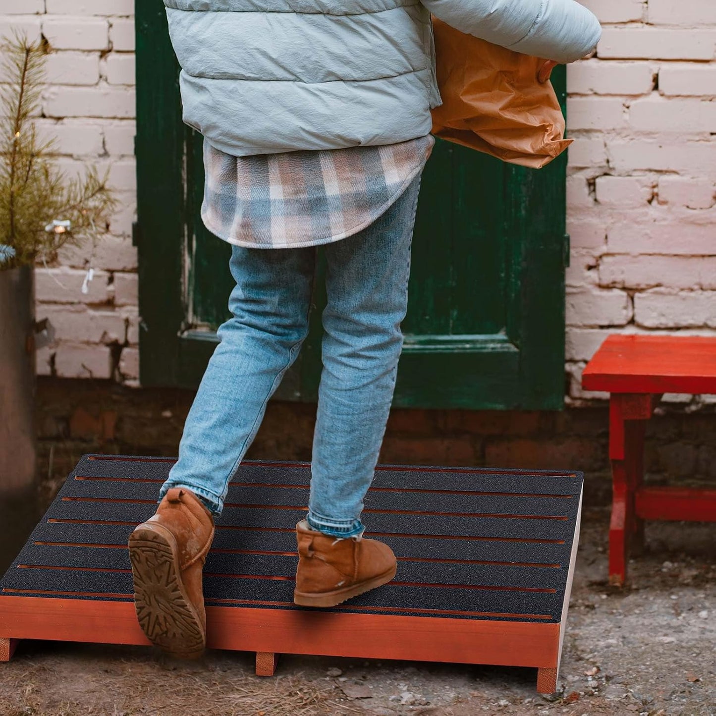 16 x 25 x 3.5 in One Step Stool for Elderly with Non-Slip Rubber Tape, Heavy Duty Wooden Platform Mobility for Seniors Adults,300 Lbs Portable Bedside Outdoor Steps for Handicap,Porch Garden Rv