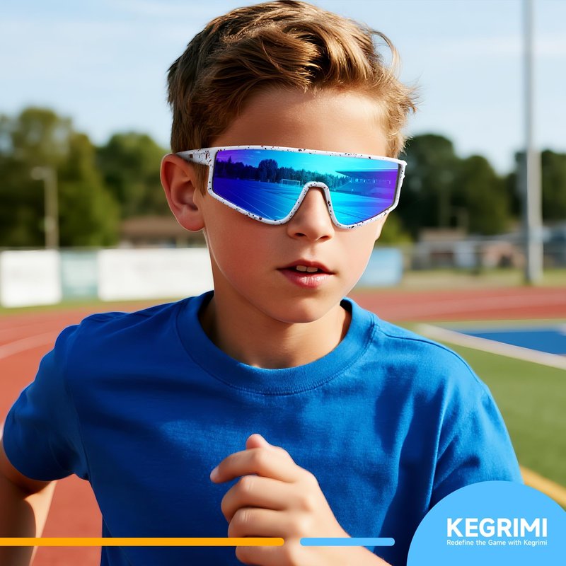 Kegrimi 3 Pack Kids Sunglasses Youth Baseball Polarized Sun Glasses Sports Cycling Running for Boys Girls UV Protection(Black+Red/Black+grey/Blue+green)