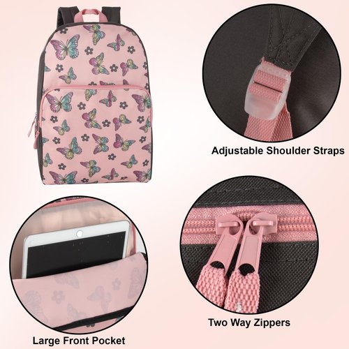 Fun School Backpack for Elementary Middle School Girls and Boys | 17 Inch Printed Backpacks for School Kids, Travel (Big Bold Butterflies)