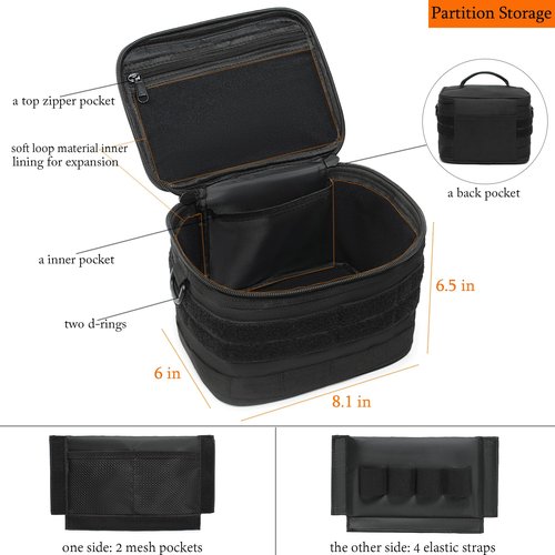 Small Tactical Camping Storage Bag with US Flag Patch - Ammo Bag with Detachable Inner Mag Slots Panel, Tactical Molle Admin Pouch,Utility Laser Cut EDC Tool Pouch Bags (Small Bag)