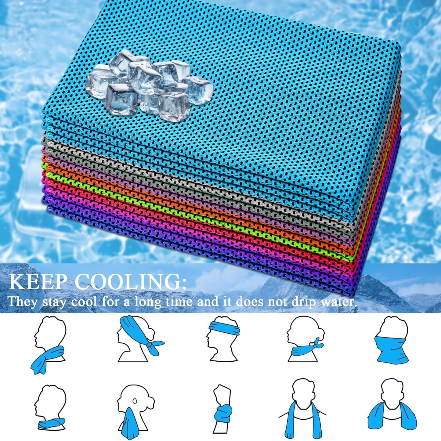 12 Pack Cooling Towels, 32 x 12 Inch Microfiber Ice Towels, Soft and Breathable Neck and Face Cooling Towels, Sweat Wicking Towels for Yoga, Running, Gym, Workout, Outdoor Exercise, 10 Colors