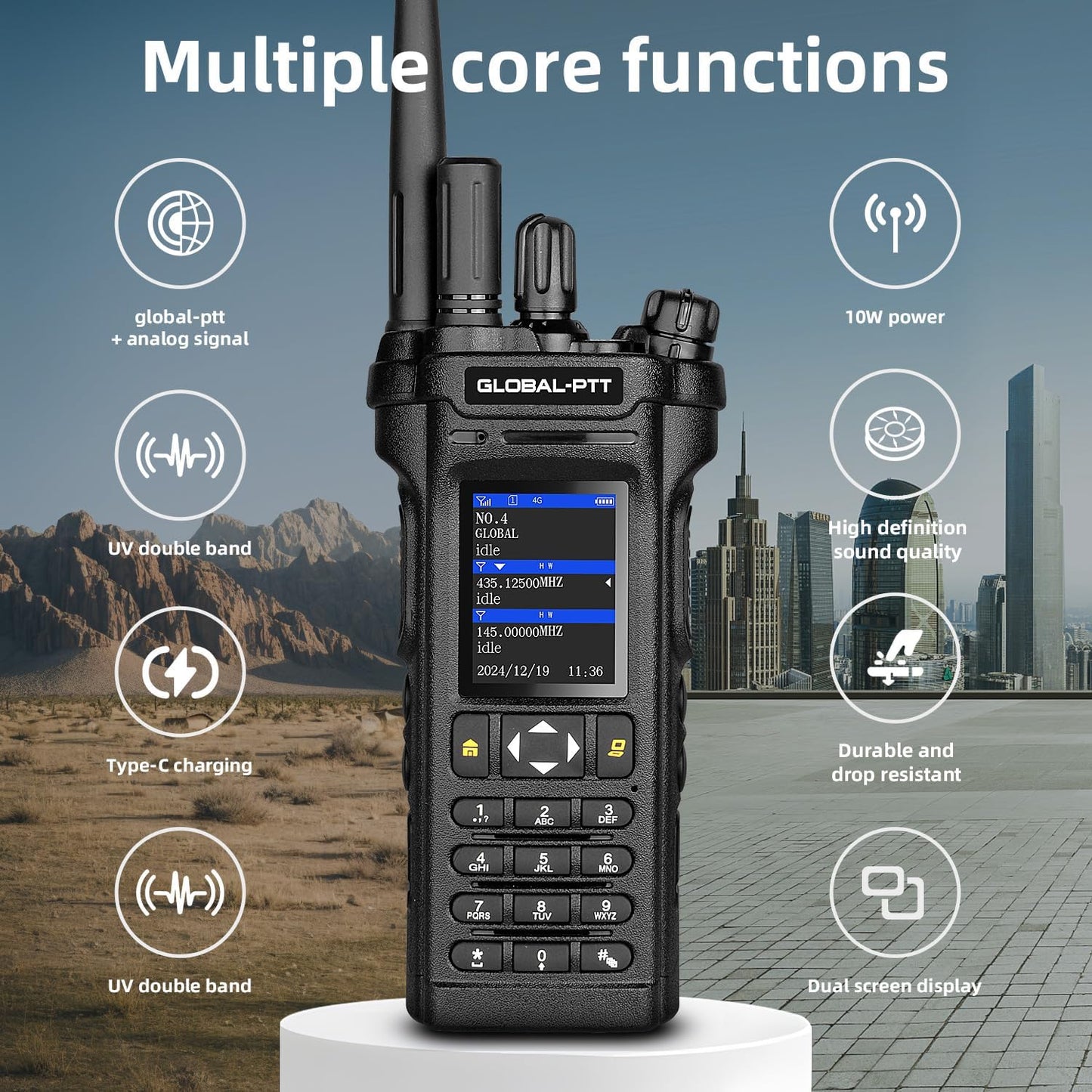 2-Pack 4G LTE PoC and Analog Two-Way Radios, Dual Band UHF/VHF 10w Power Unlimited Nationwide Range Walkie Talkie - Included 1-Year Data Plan (5288 Plus)