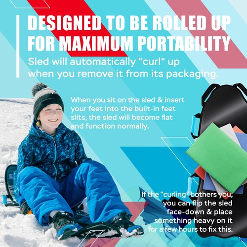 Sunlite Sports 45" Captain Ice Racer Foldable Snow Sled, Fits 2 Children or 1 Adult, Ultra Portable, Durable Sturdy Fabric Stitching, Handles with Steering, Kid's Toddler Toboggan Winter Fun