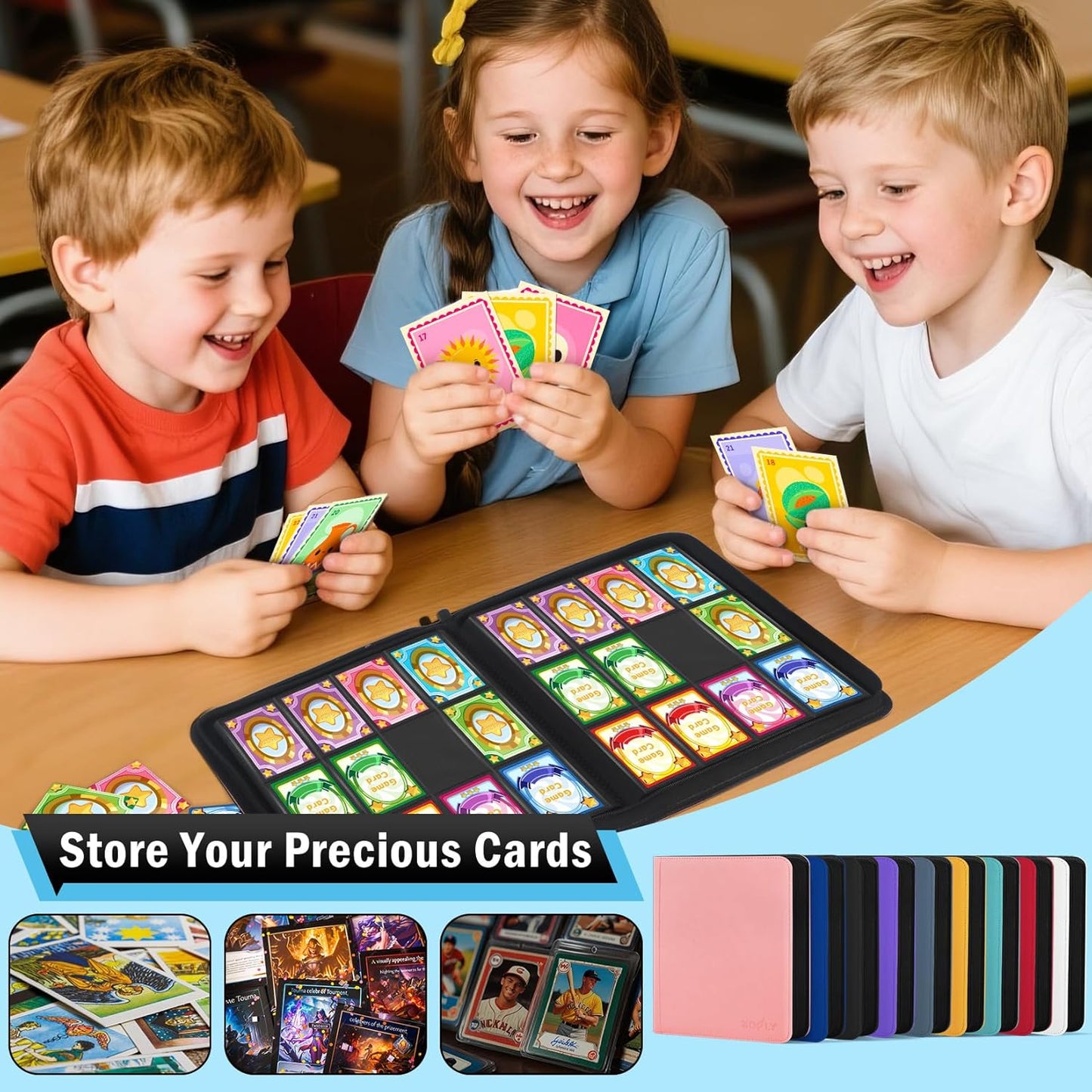12 Pocket Card Binder, Zipper Trading Card Binder, 720 Large Capacity Side Loading Non-Ring Card Album, Double Sided Acid-Free Card Protector Binder, Card Collection for TCG, MTG, Sport Card, Pink